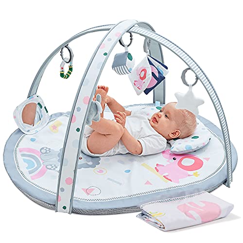 Baby Play Mat, ibabejoy Stage-Based Play Gym with 2 Machine Washable Mat Covers for Newborn to Toddler, 7 in 1 Activity Mat for Infant Sensory & Motor Skills Development, Thicker Non-Slip