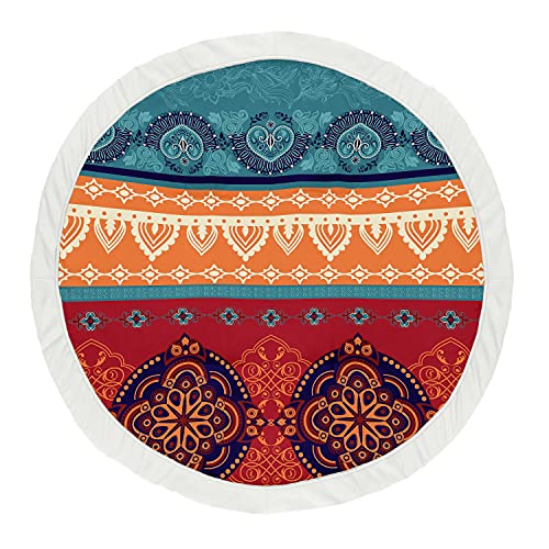 Sweet Jojo Designs Red Boho Chic Girl Baby Playmat Tummy Time Infant Play Mat - Orange Teal Turquoise and Blue Bohemian Colorful Mandala Vintage Patterned Retro Hippie Hipster