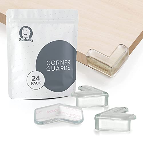 Surbaby Corner Protector Baby (24 Pack) - L-Shaped Clear Corner Guards High Resistant Adhesive - Baby Safety Products-Baby Proof Corners and Edges- Table Corner Protectors Corner Guards for Baby